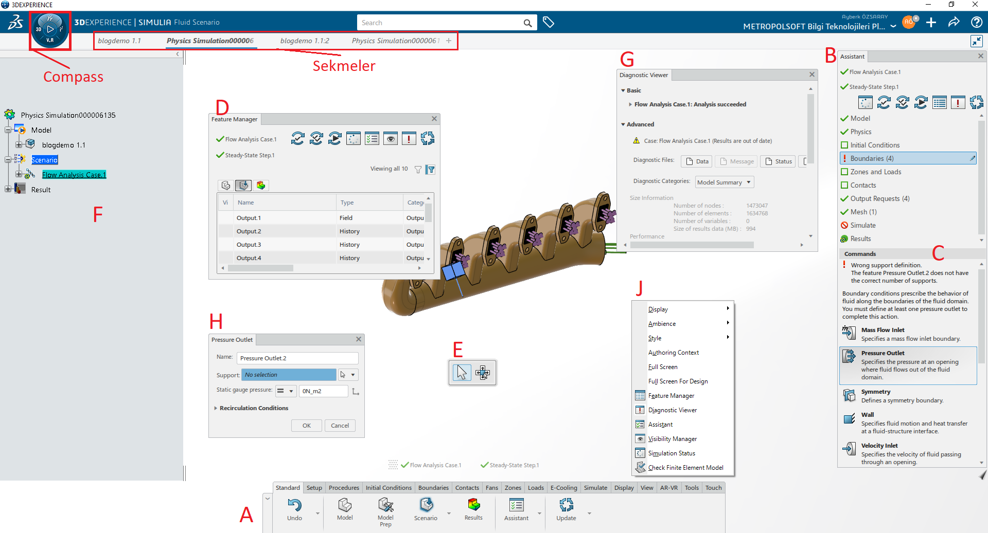 3DEXPERIENCE Fluid Dynamics Engineer Arayüz ve Fizik Tanımlamaları