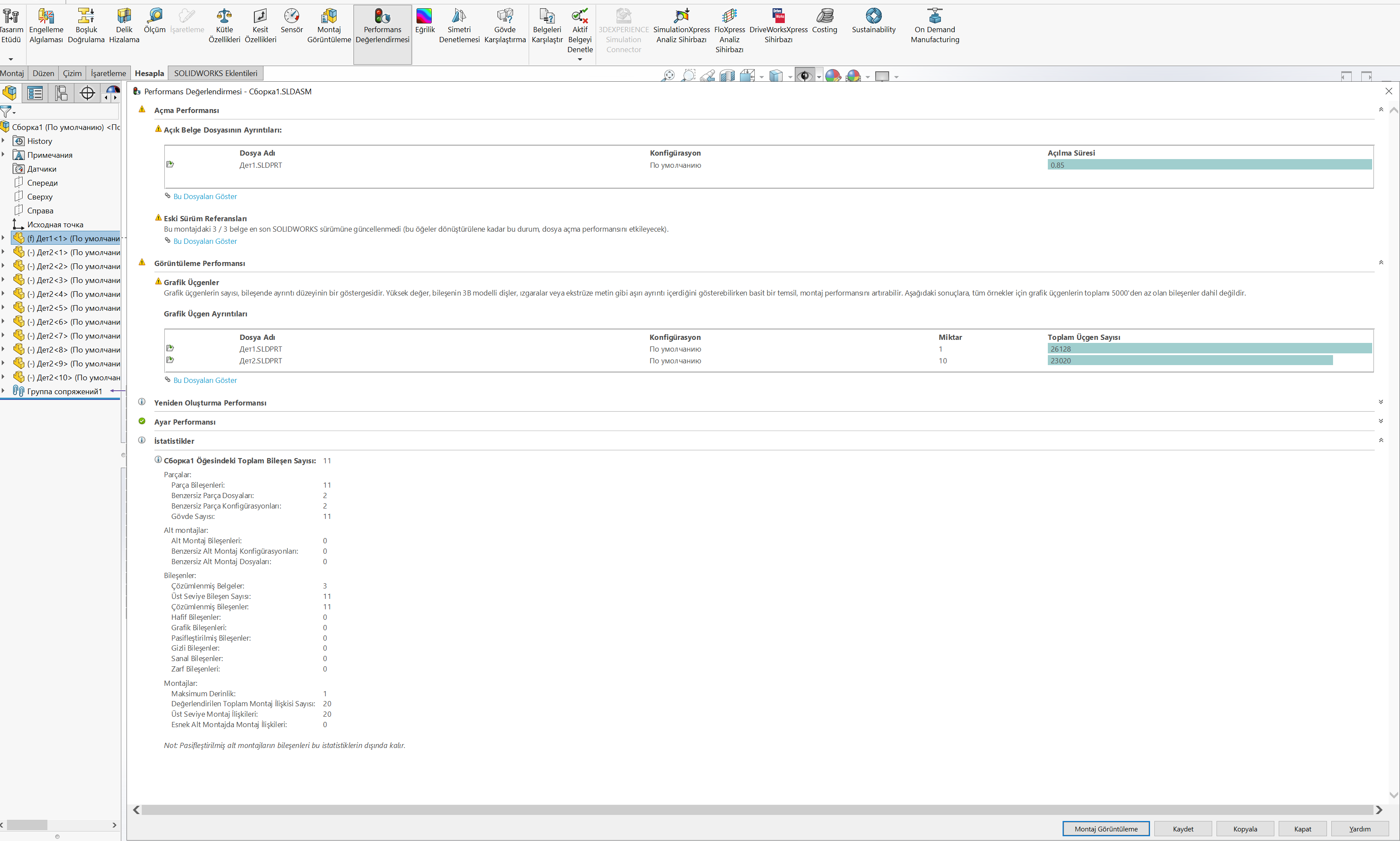 solidworks performans değerlendirilmesi