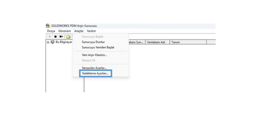 SOLIDWORKS PDM Bileşenlerinin Yedeklenmesi