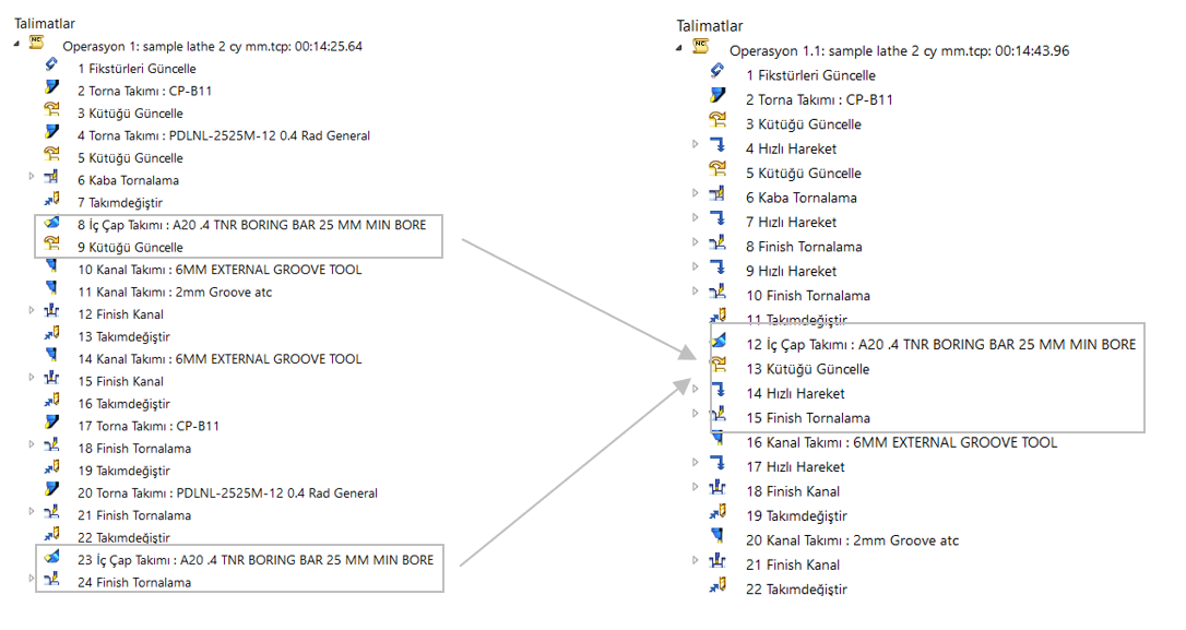 merge rationalise machining sequences